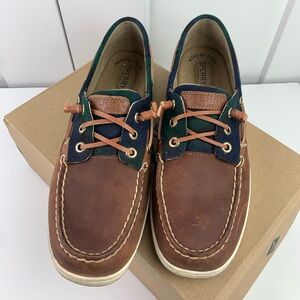 Sperry Size 9 Rosefish Blackwatch Plaid Dark Brown Leather Boat Shoe Loafer Prep